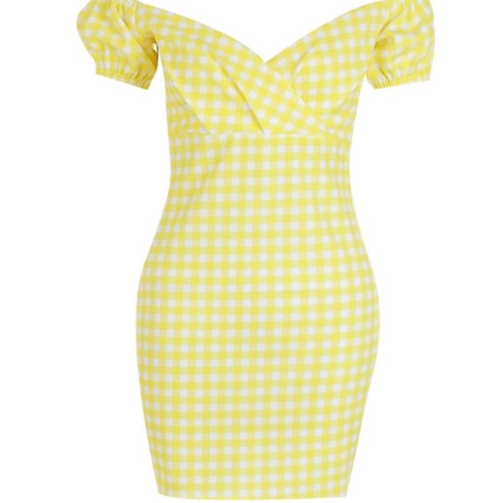 1 left! NWT yellow gingham Bardot mini dress - Picture 2 of 4